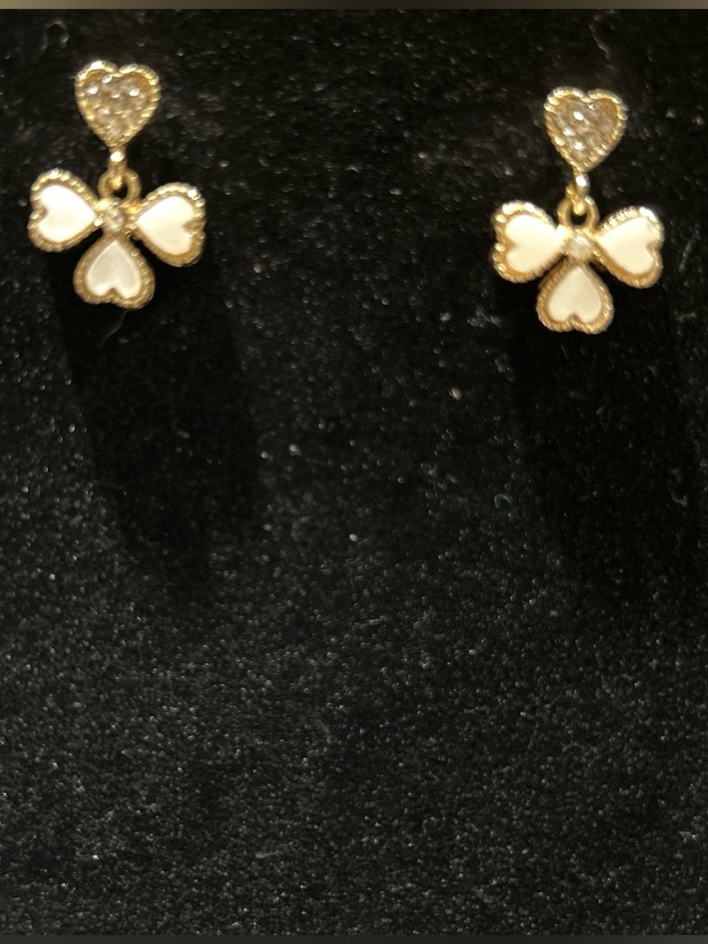 Gold-Tone White Enamel Clover Drop Earrings